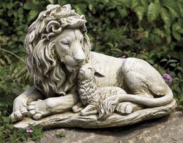 Lion and Lamb garden statue Peace on Earth sculptures Christmas Statuary